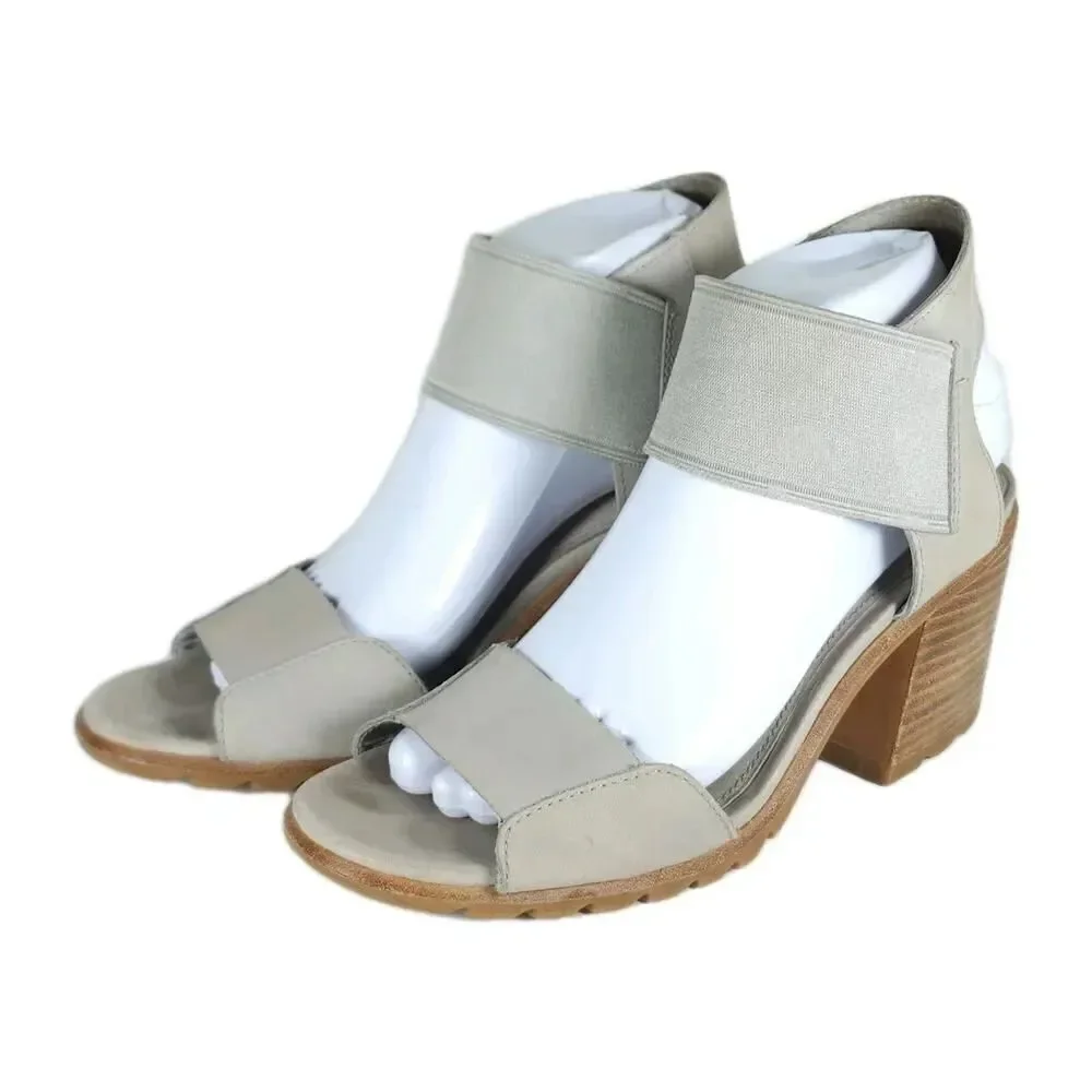 Sorel Women's Nadia US8,5 Dove Nubuck Chunky Heels Slip On Strappy Sandals
